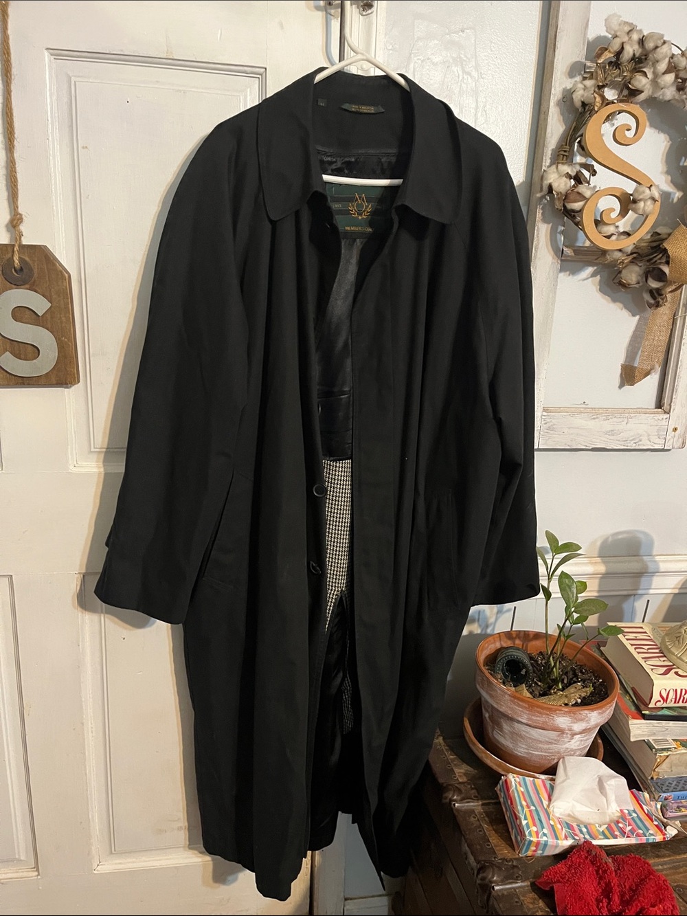 Members Only Black Trench Coat with Classic Collar